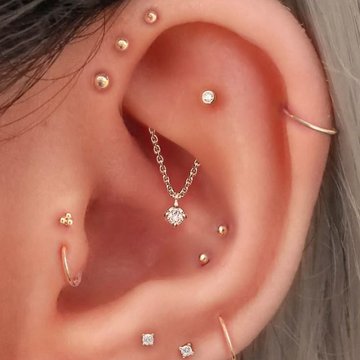 Stylish ear project with multiple forward helix piercings
