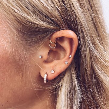 Forward helix and tragus piercing combination on ear