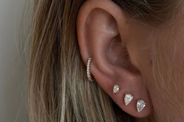 Pretty mid helix piercing with crystal studs