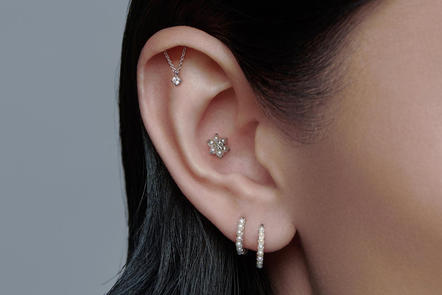 Hidden helix piercing with crystal stud jewelry