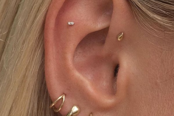 Flat helix piercing with hoop and stud combo