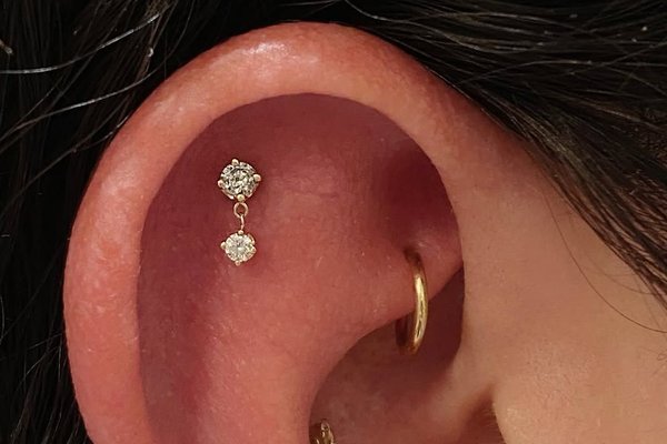 Flat helix piercing close-up