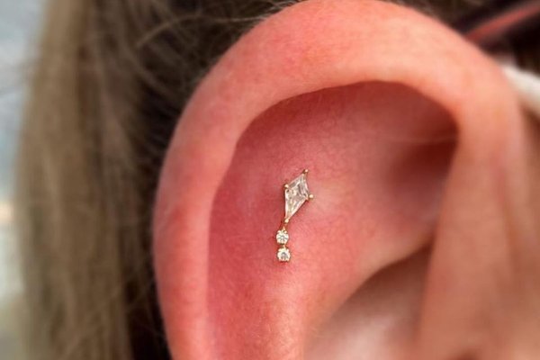 Flat helix piercing close-up