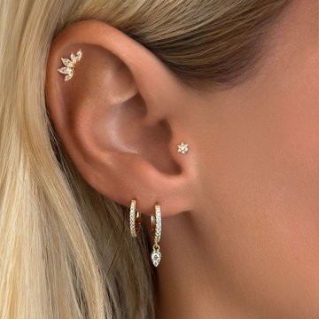Macro close-up of double helix piercing with gemstone