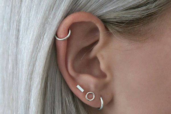 Double helix piercing ideas collage with hoops