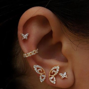 Conch hoop ring paired with mid helix stud earring