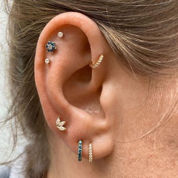 Helix piercing triple jewelry set with gemstones