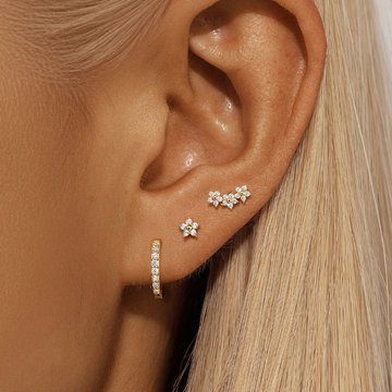 Double low helix piercing with gradient gemstones